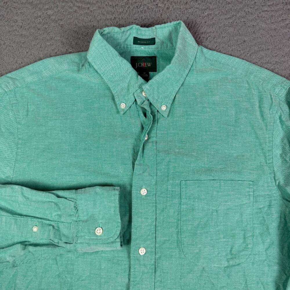 J Crew Oarsman Oxford Shirt Mens M Green OCBD Relaxed Broken-in Organic Cotton
